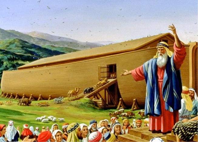 Noé pregando em frente à sua arca