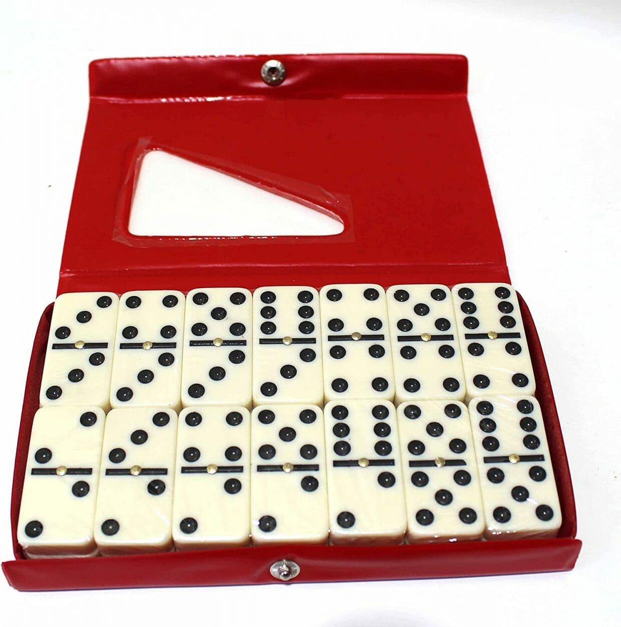 jogo de dominó dentro de embalagem vermelha