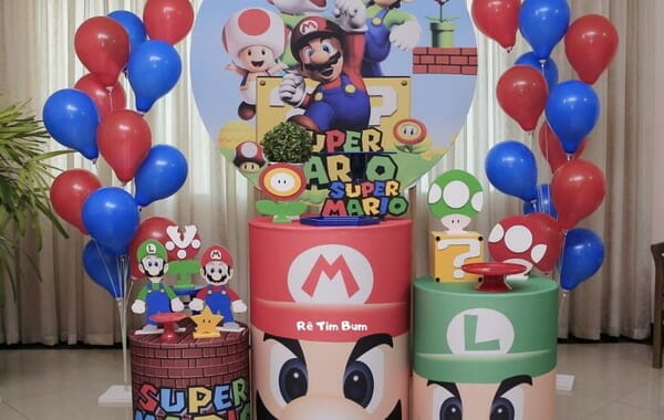 painel de festa infantil masculina do Super Mario