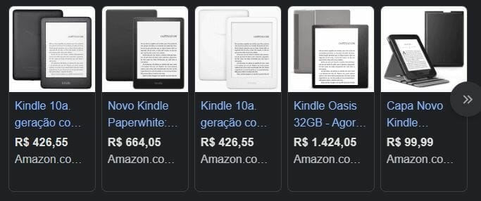 Modelos de Kindle na Amazon