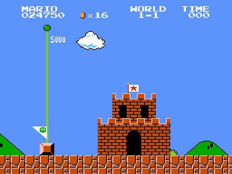 imagem do castelo com a bandeira no final das fases do mario para NES
