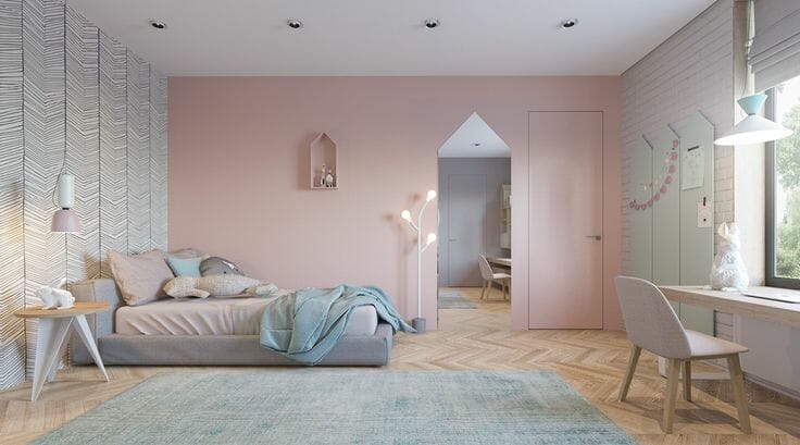 quarto com parede rosa