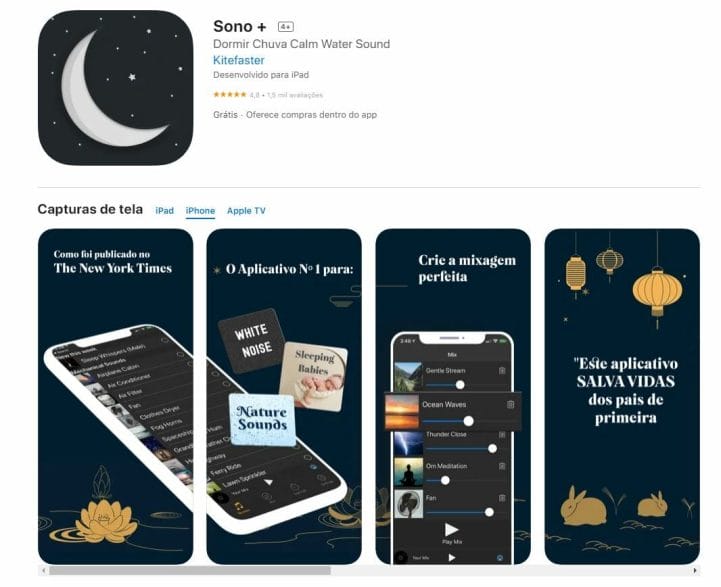print da apresentação do aplicativo sono + na appstore